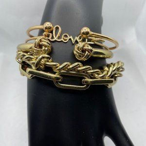 Baby Blue Leather Gold Chain Bracelet Cuff